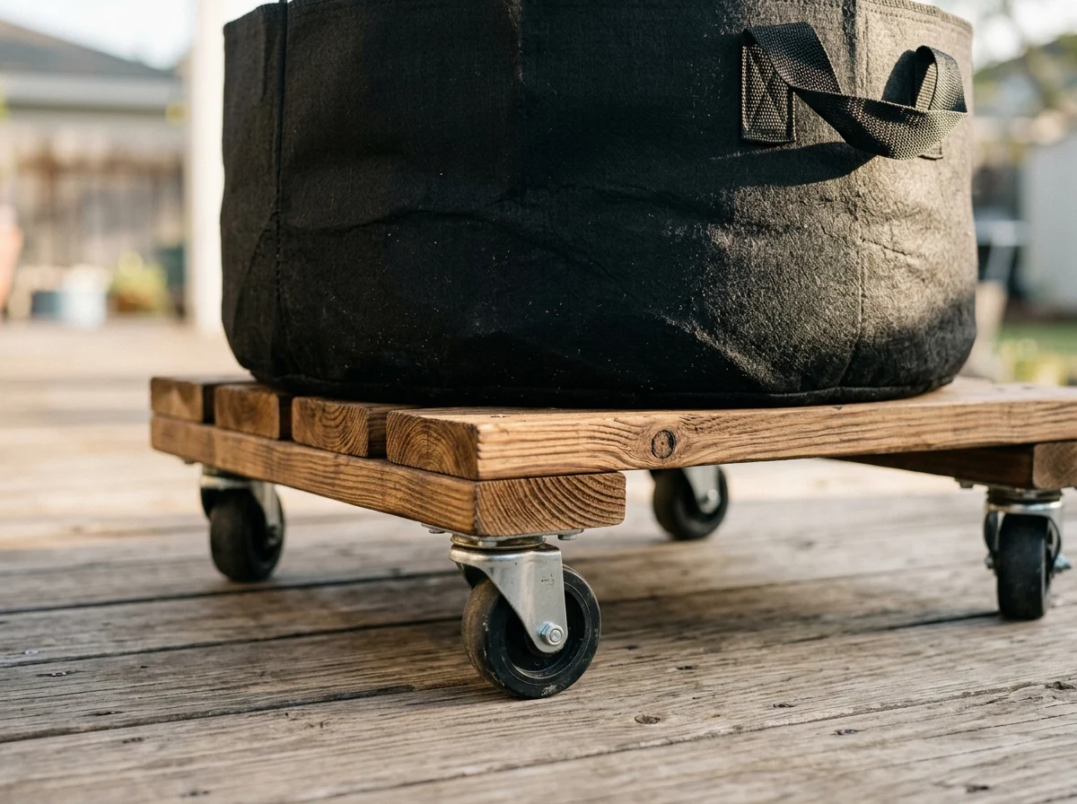 10. Grow Bags on Wheeled Trays for Mobility