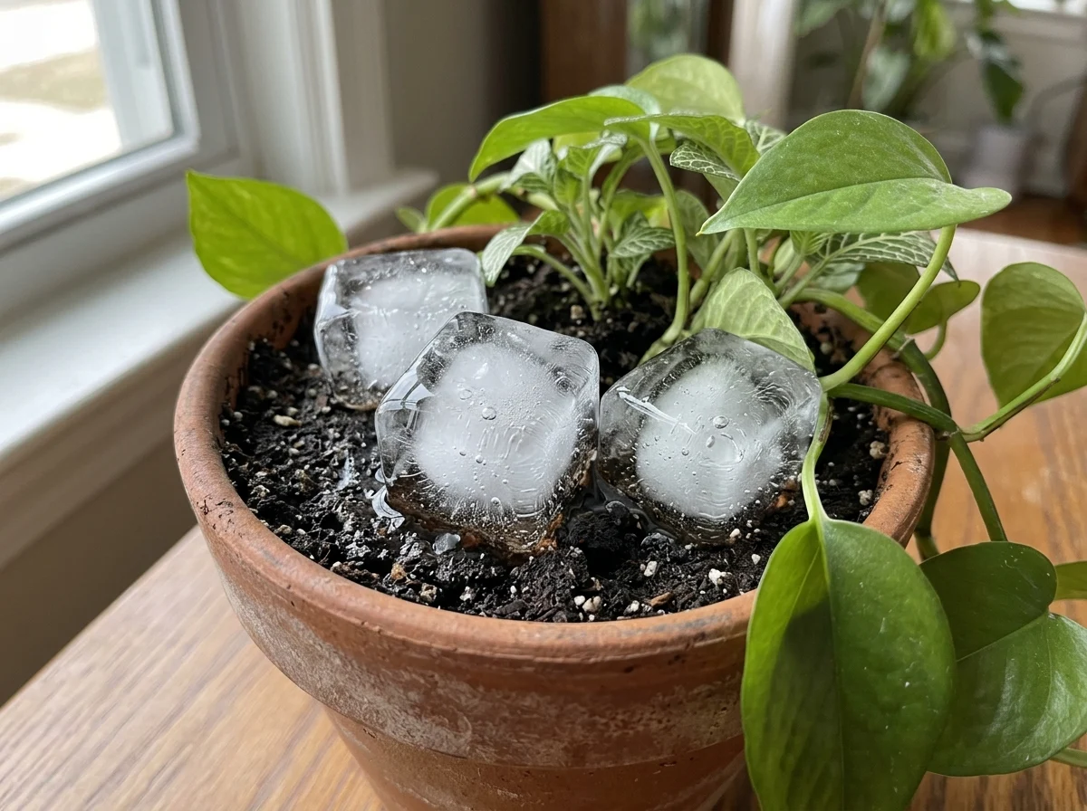 24. Ice Cube Slow Watering Trick