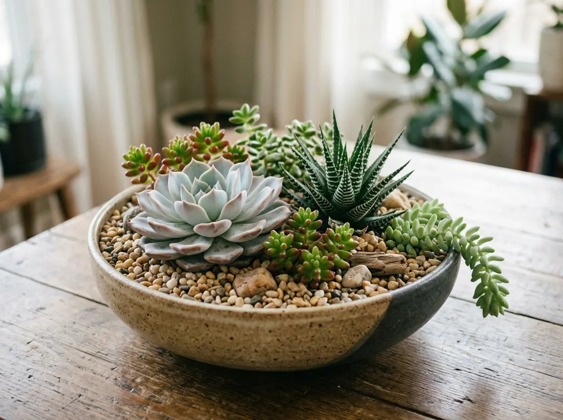 Succulent Dish Garden in a Shallow Bowl