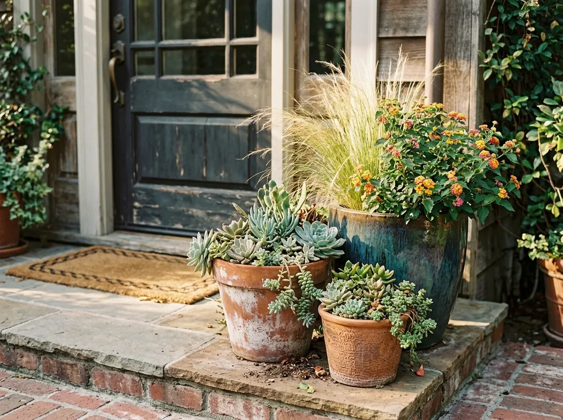 Group Containers Near the Front Door
