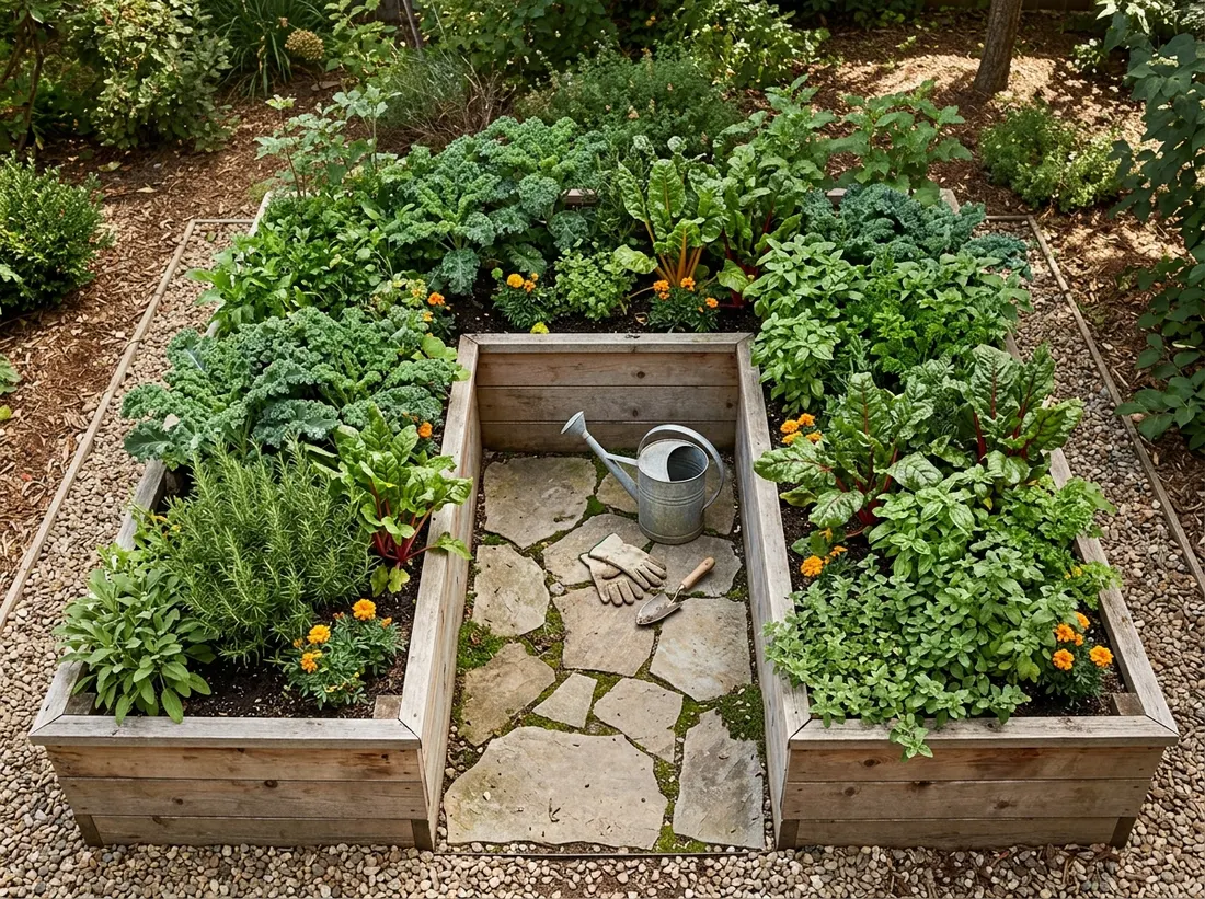 Group Beds in a U-Shape for a Compact Kitchen Garden